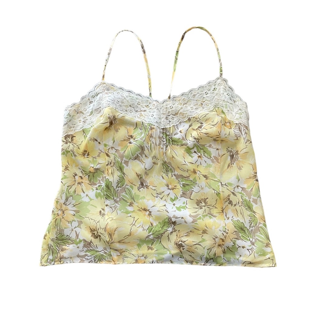 LOFT Yellow Floral Lace Trim Crop Tank